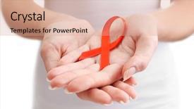  Presentation with support - Beautiful presentation theme featuring female hands holding red ribbon backdrop and a coral colored foreground