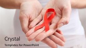  Presentation with red ribbon hiv - Amazing presentation having female hands holding red ribbon backdrop and a coral colored foreground