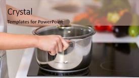  Presentation with hands holding - Presentation theme with female hands holding saucepan cooking background and a coral colored foreground