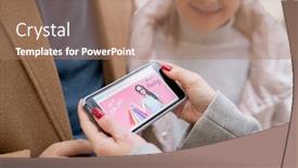  Presentation with announcing - PPT layouts featuring female hands holding smartphone with home page of online shop announcing great seasonal sale background and a coral colored foreground
