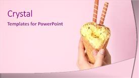  Presentation with ice cream cone - Slide set featuring female hands holding waffle cone background and a white colored foreground