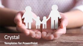  Presentation with family holding hands - PPT theme having female hands holding white family background and a tawny brown colored foreground