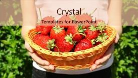  Presentation with strawberries - PPT layouts with female hands holding wicker basket with strawberries on blurred nature background background and a lemonade colored foreground