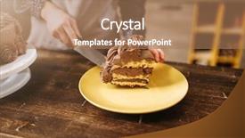  Presentation with blade - Cool new presentation theme with female hands holds piece of cake on the blade backdrop and a coral colored foreground