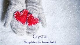  Presentation with snow day - Colorful presentation design enhanced with female-hands-in-knitted-mittens backdrop and a sky blue colored foreground