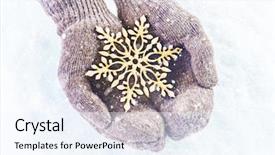  Presentation with sparkling - PPT layouts having female hands in knitted mittens with sparkling wonderful snowflake on a white snow background winter and christmas concept background and a sky blue colored foreground