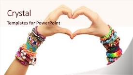  Presentation with hands heart - Audience pleasing PPT theme consisting of female hands in shape of heart with bracelets isolated on white backdrop and a lemonade colored foreground