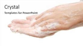  Presentation with female - Theme consisting of female hands in soapsuds isolated background and a white colored foreground
