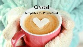  Presentation with cappuccino - Slide deck having blue knitted sweater coffee - female hands in warm mittens background and a soft green colored foreground