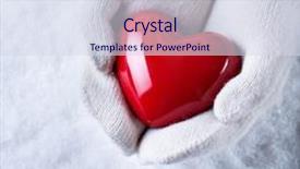  Presentation with white snow - Slide deck with female hands in white knitted mittens with a glossy red heart on a snow background love and st valentine concept background and a sky blue colored foreground