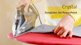  Presentation with ironing - PPT theme featuring female-hands-ironing-on-ironing background and a yellow colored foreground