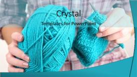  Presentation with knitting - Presentation featuring female hands knitting with spokes close up background and a cyan colored foreground