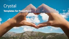  Presentation with middle earth - PPT theme enhanced with female-hands-making-a-earth background and a teal colored foreground