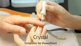  Presentation with nail salon - Colorful presentation enhanced with female hands manicure man by transparent nail polish in beauty salon backdrop and a lemonade colored foreground