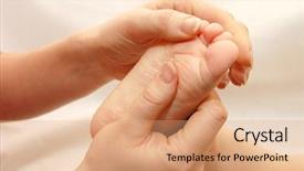  Presentation with foot massage - Slide deck consisting of female hands massage a children background and a coral colored foreground