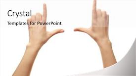  Presentation with show - Slide set with female hands on white background background and a  colored foreground