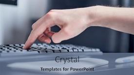  Presentation with worker - Slide deck having female-hands-or-woman-office background and a seafoam green colored foreground