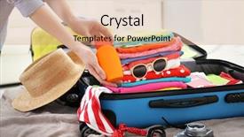  Presentation with traveler - PPT theme consisting of female hands packing traveler case background and a coral colored foreground