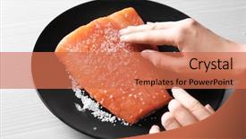  Presentation with black female - Beautiful slide deck featuring female hands rubbing with salt fresh salmon fillet on black plate backdrop and a coral colored foreground