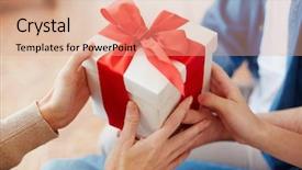  Presentation with gift - Slide deck with female hands taking gift background and a coral colored foreground