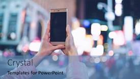  Presentation with times square - Slide set with female hands taking photo on phone in times square background and a teal colored foreground