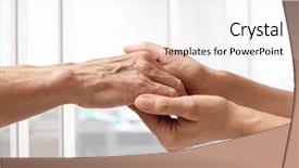  Presentation with elderly care - Presentation theme consisting of female hands touching old male background and a  colored foreground