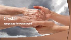  Presentation with care elderly - Colorful presentation enhanced with female hands touching old male backdrop and a  colored foreground