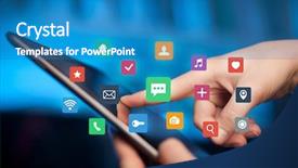  Presentation with colorful hands - Slide set consisting of female hands touching tablet with colorful applications background and a teal colored foreground