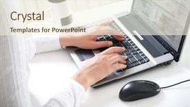  Presentation with letter - Colorful slides enhanced with female hands typing a letter backdrop and a cream colored foreground