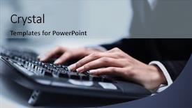  Presentation with education on computer black hands - PPT layouts enhanced with female hands typing on computer background and a light blue colored foreground