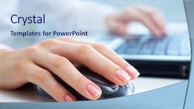  Presentation with education on computer black hands - PPT theme with female hands using a computer background and a sky blue colored foreground