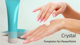  Presentation with ointment cream - PPT theme having female hands with a cream background and a lemonade colored foreground