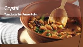  Presentation with beans - Presentation consisting of female hands with beans soup background and a tawny brown colored foreground