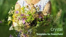  Presentation with female - Slide set having female hands with bouquet of wildflowers over reeds background background and a tawny brown colored foreground