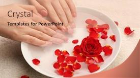  Presentation with spa - Audience pleasing slide deck consisting of female-hands-with-bowl backdrop and a coral colored foreground