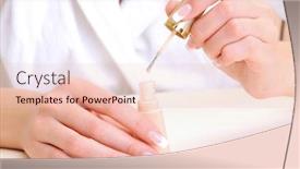  Presentation with enamel - Colorful theme enhanced with female hands with brush and enamel bottle - focus on foreground backdrop and a lemonade colored foreground