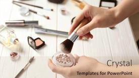  Presentation with brush - Cool new presentation theme with female hands with brush and powder closeup backdrop and a soft green colored foreground