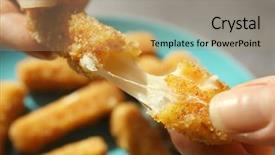  Presentation with mozzarella cheese - PPT layouts enhanced with female hands with cheese stick background and a coral colored foreground