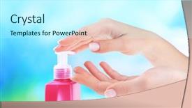  Presentation with colorful hands - Colorful presentation enhanced with female hands with cream on colorful blurred background backdrop and a cool aqua colored foreground