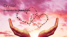  Presentation with birds flying - PPT theme with female-hands-with-flock background and a coral colored foreground