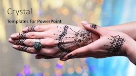  Presentation with henna tattoo - Slides having female hands with henna tattoo on bright blurred background background and a lemonade colored foreground