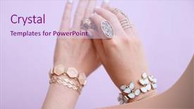  Presentation with jewelry - Audience pleasing presentation theme consisting of female hands with jewelry on color background backdrop and a sky blue colored foreground