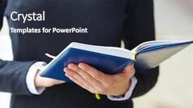  Presentation with notebook - Beautiful slide deck featuring female-hands-with-notebook backdrop and a wine colored foreground