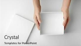  Presentation with box - Theme having female hands with open box background and a light gray colored foreground