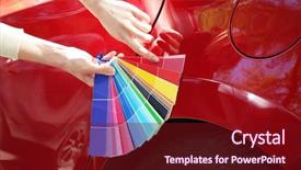  Presentation with painting - Presentation design with female hands with paint samples background and a wine colored foreground