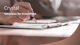  Presentation with writing pen - Presentation enhanced with female-hands-with-pen-writing background and a tawny brown colored foreground