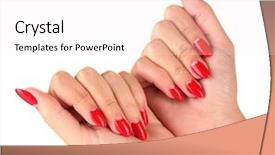  Presentation with finger nail - PPT theme having female hands with red nail background and a  colored foreground