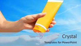  Presentation with skin care - Amazing presentation theme having female hands with sun protection backdrop and a light blue colored foreground