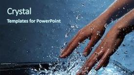  Presentation with blue water - Presentation theme consisting of female hands with water splashing on blue background background and a ocean colored foreground