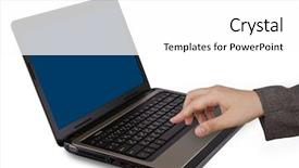  Presentation with writing - Cool new PPT theme with female hands writing on laptop backdrop and a  colored foreground